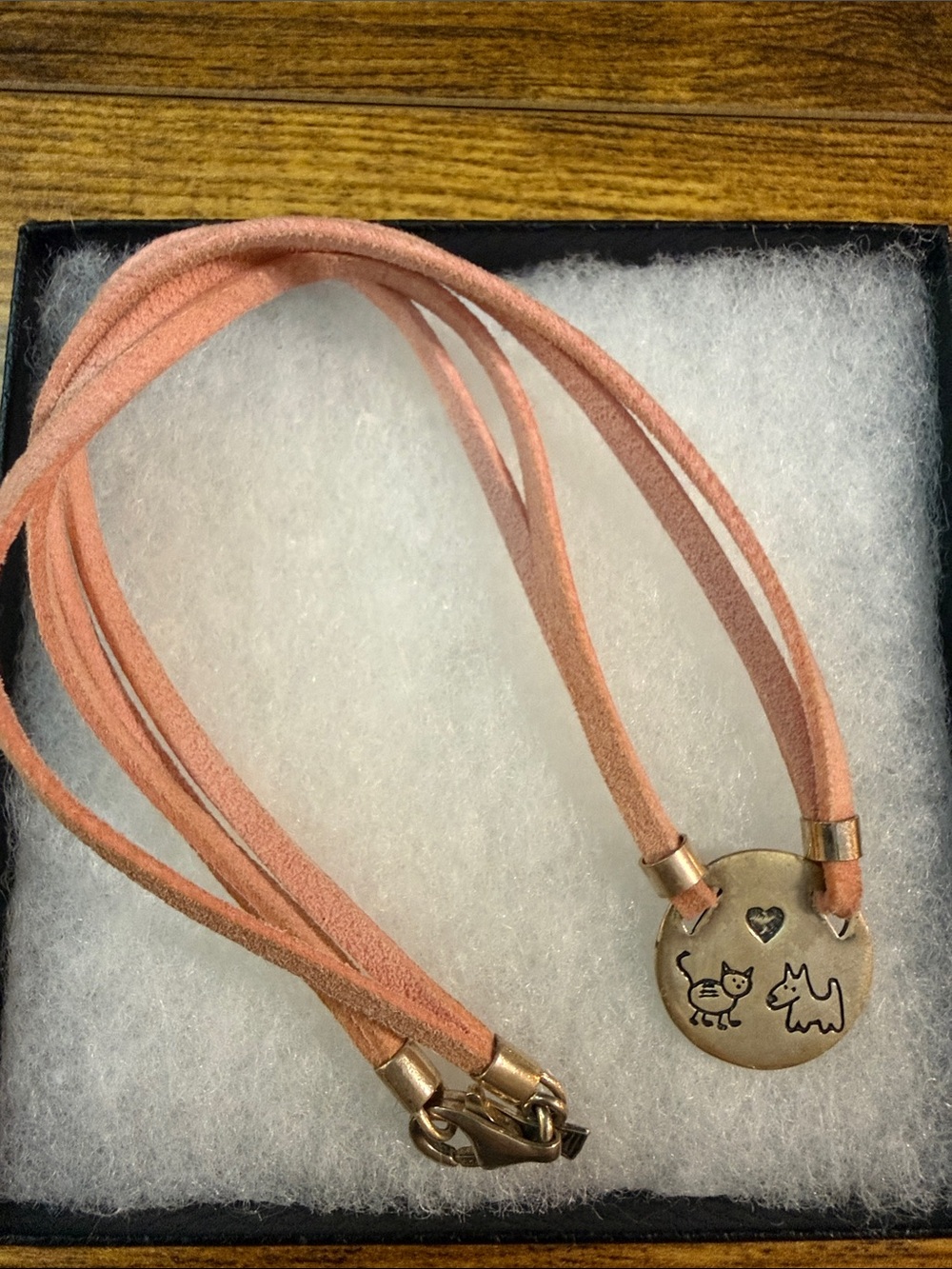 Retired Silpada N1983 Sterling Silver Cat & Dog Pink Suede Choker Necklace